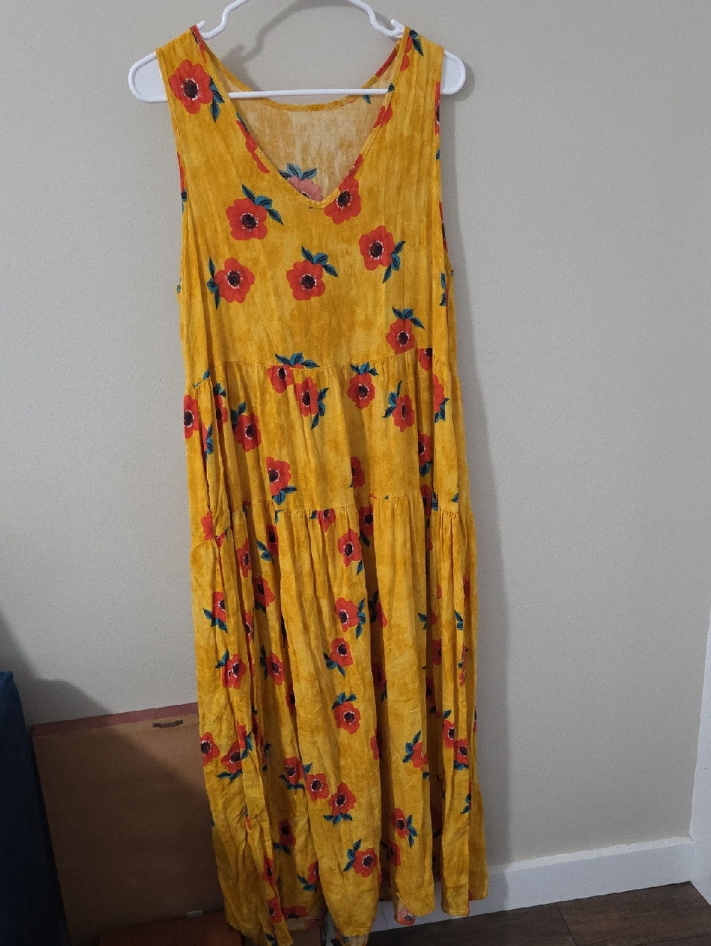 Yellow Floral V-Neck Sleeveless Maxi Dress